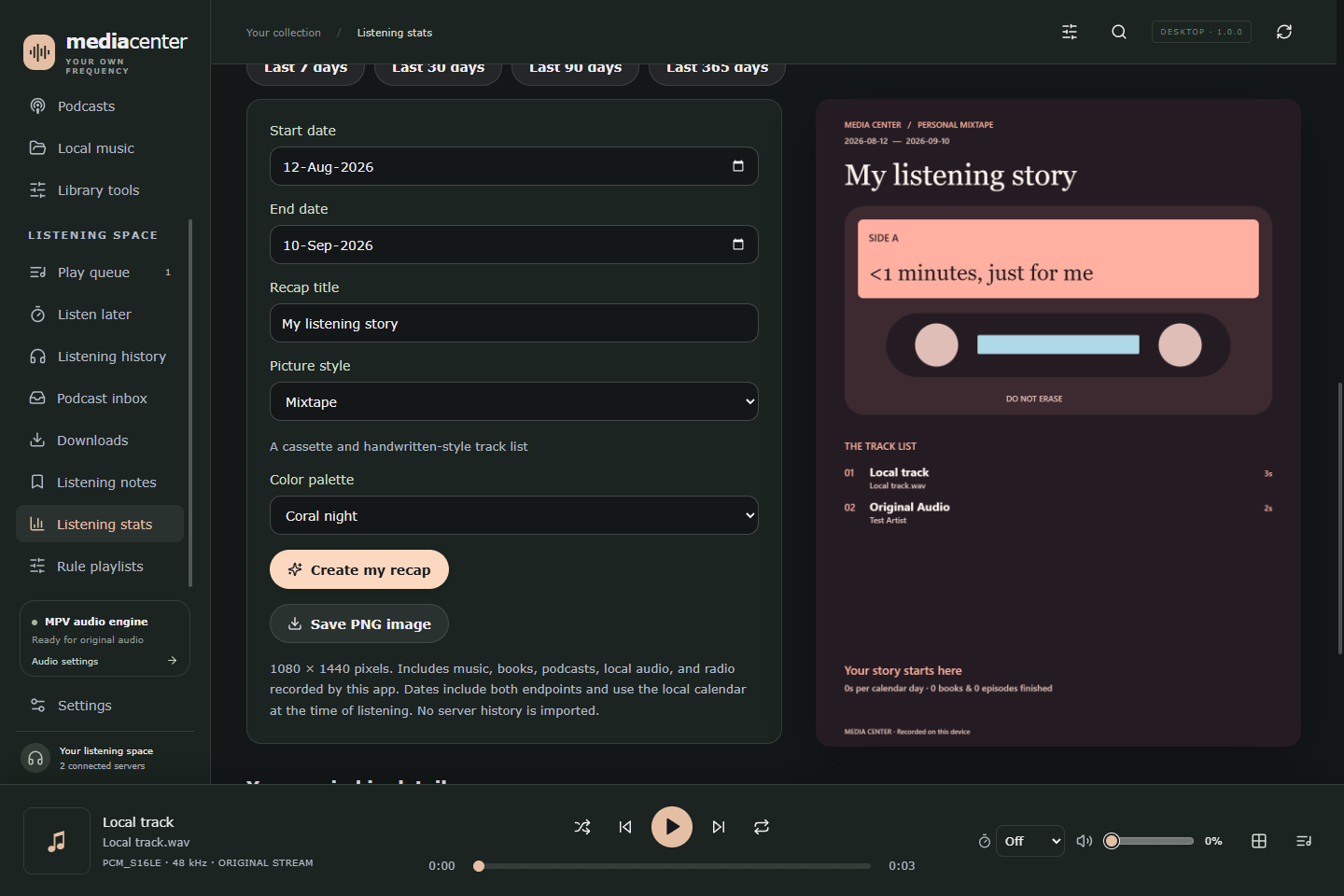 Recap date selection, design and palette controls with a poster preview